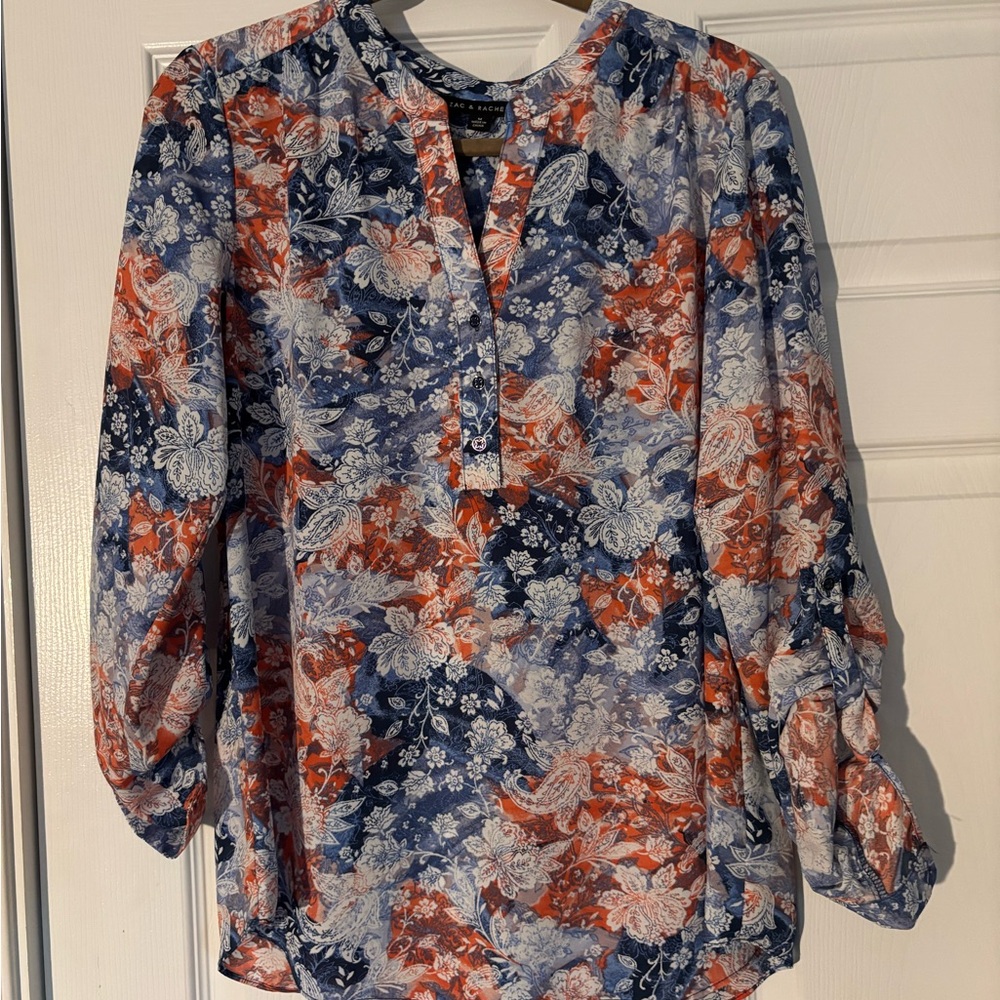 Zac & Rachel Floral Blouse - Blue and Orange
